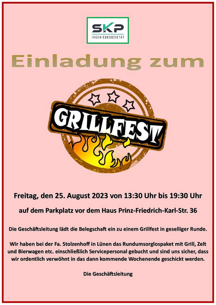 Einladung Grillfest am 25. August 2023